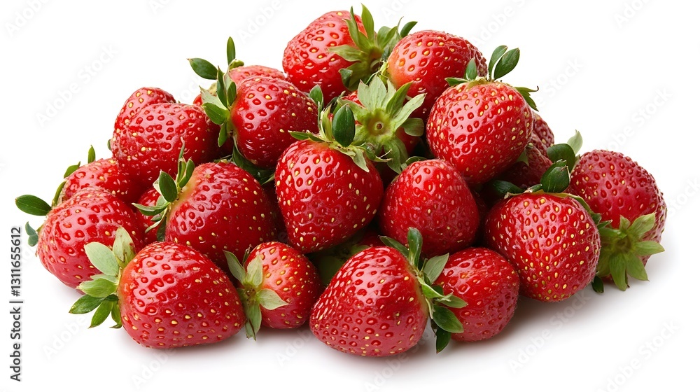 Pile of ripe strawberries on white, for fruit salad or dessert advertising, isolated on blank backdrop Pile of ripe strawberries on white, for fruit salad or dessert advertising, isolated on blank backdrop