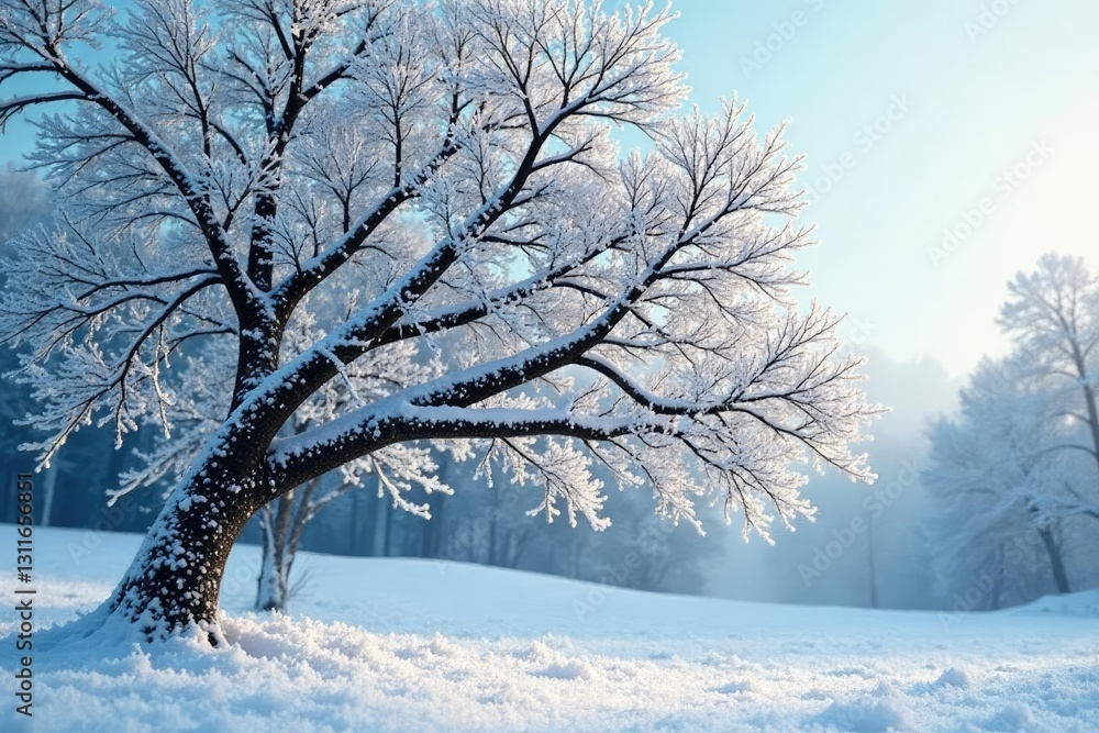 Varying branch shapes on a snow-covered background, frost, tree Varying branch shapes on a snow-covered background, frost, tree