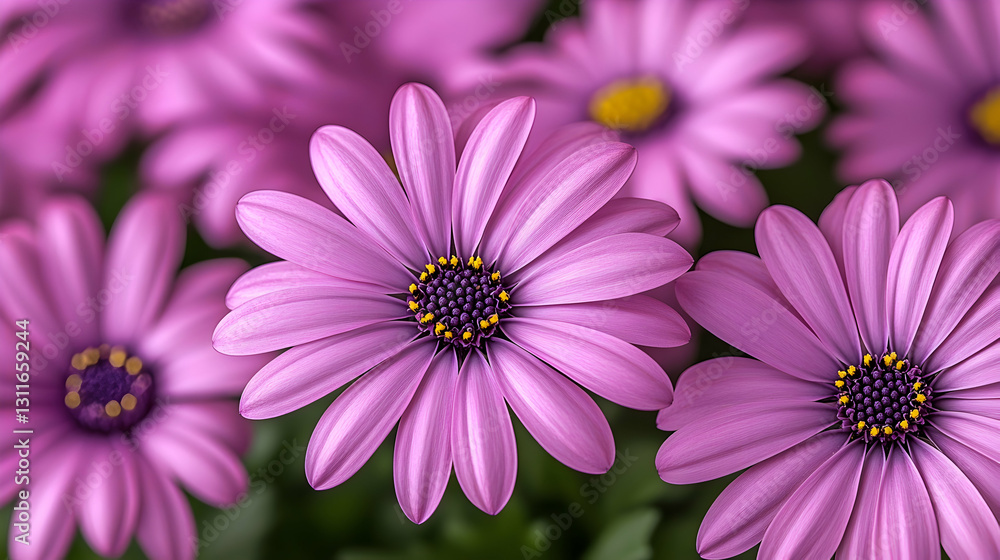 Obraz premium Vibrant Pink Flowers Blooming in a Lush Green Background