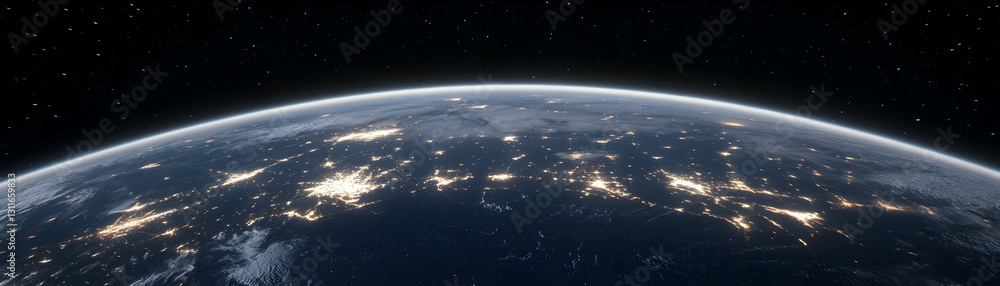 Fototapeta premium Stunning View of Earth at Night with City Lights and Atmosphere