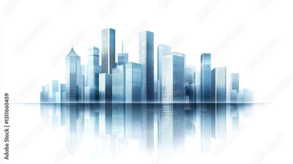 Modern city skyline reflection, urban landscape, architectural design, business background Modern city skyline reflection, urban landscape, architectural design, business background
