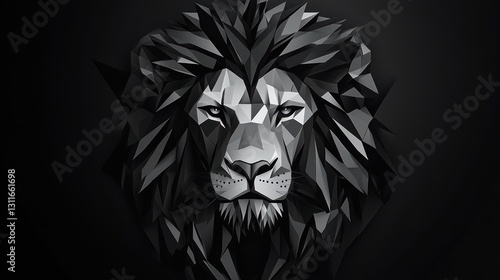Geometric Lion Portrait, Dark Background, Wildlife Art, Digital Illustration