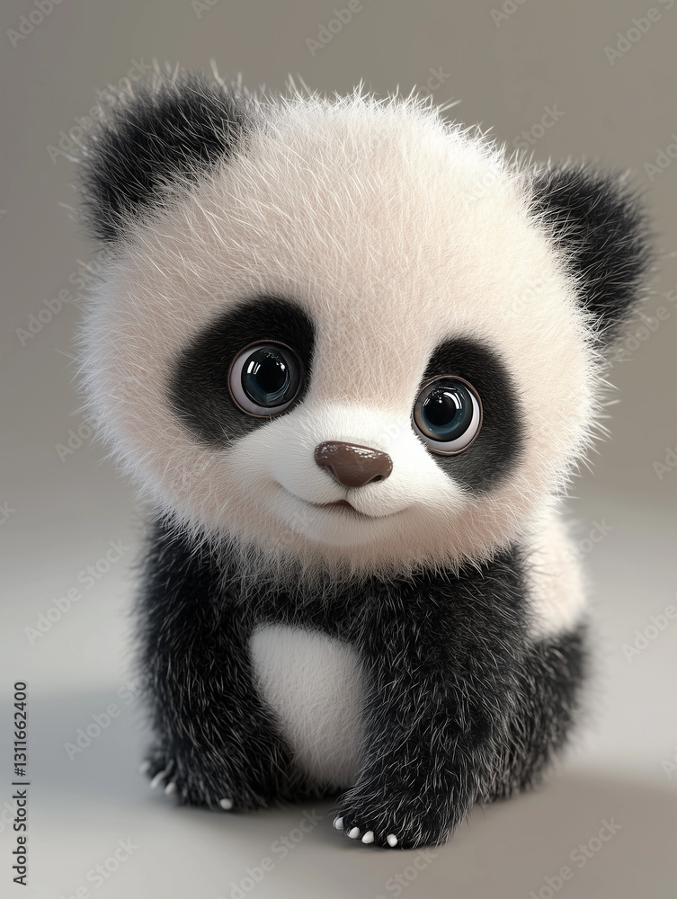 Fototapeta premium Adorable baby panda sitting and looking at camera