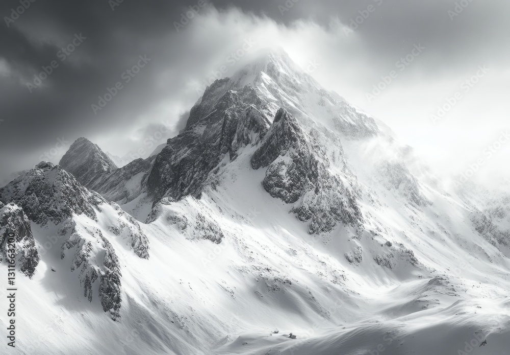 Obraz premium Snow-covered mountain peak in the Dolomite Alps, Cortina d'Ampezzo, Italy, Europe, panoramic view