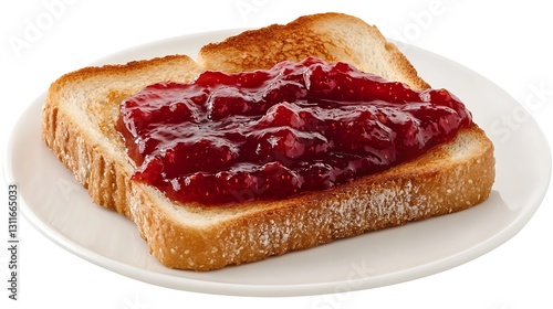 Toast with jam on a white plate, isolated, can be used for breakfast/food illustration