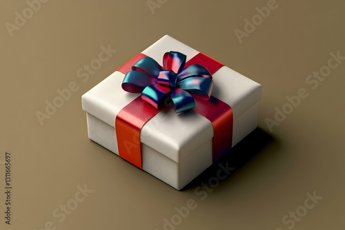 Decorative Gift Box with Ribbon on Neutral Background