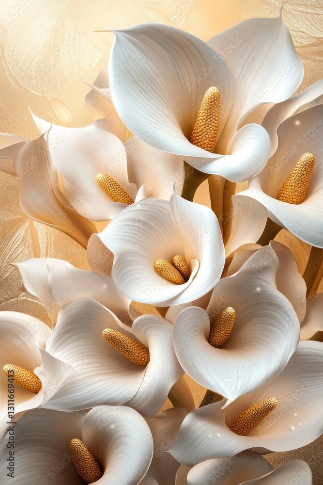 Elegant white calla lilies bouquet, close-up, soft background, floral design Elegant white calla lilies bouquet, close-up, soft background, floral design