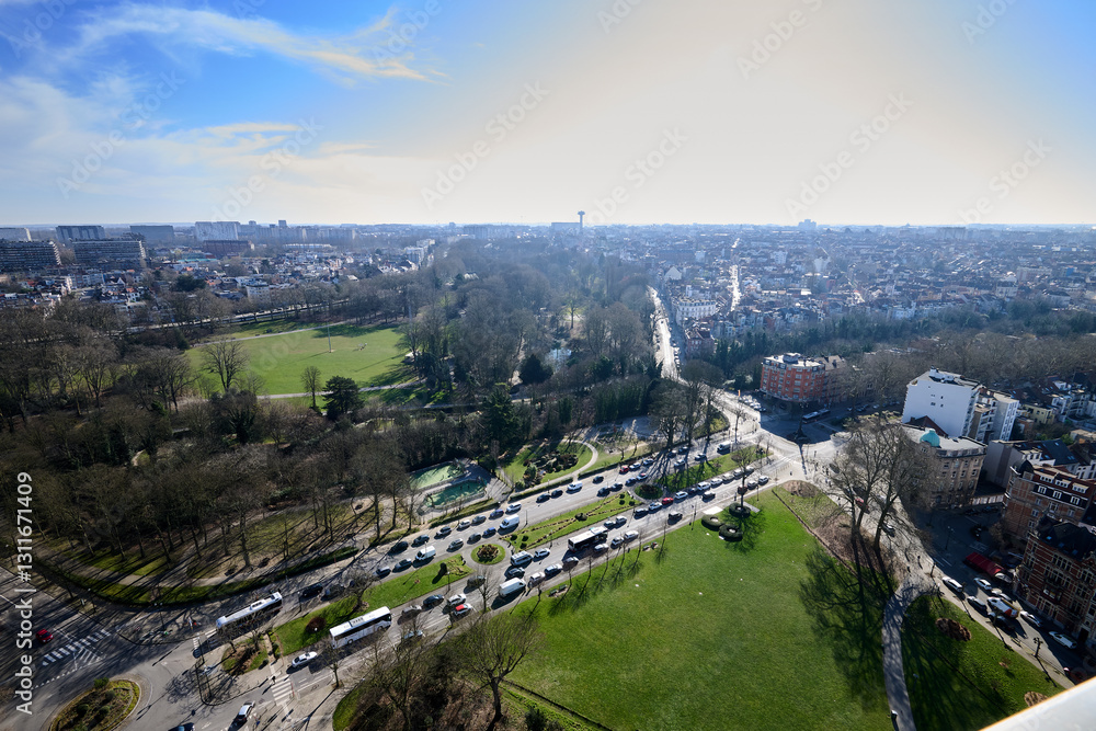 Aerial view on the north of Brussels by clear blue sky
