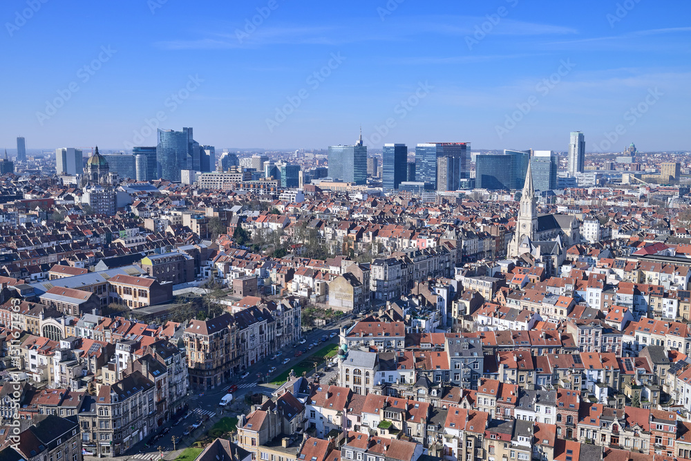 Aerial view on the north of Brussels by clear blue sky