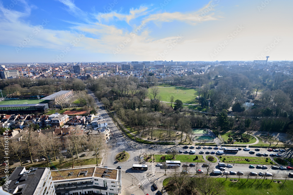 Aerial view on the north of Brussels by clear blue sky