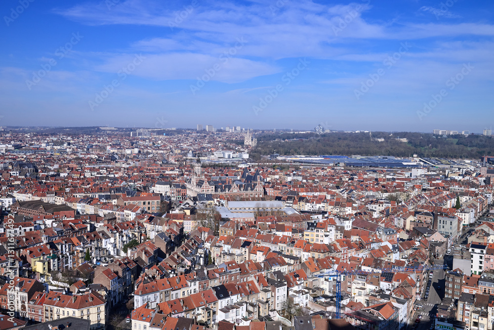 Aerial view on the north of Brussels by clear blue sky