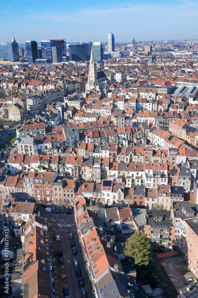 Aerial view on the north of Brussels by clear blue sky