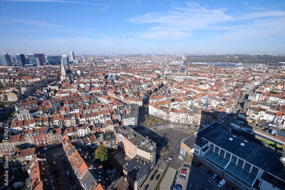 Aerial view on the north of Brussels by clear blue sky