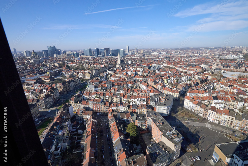 Aerial view on the north of Brussels by clear blue sky