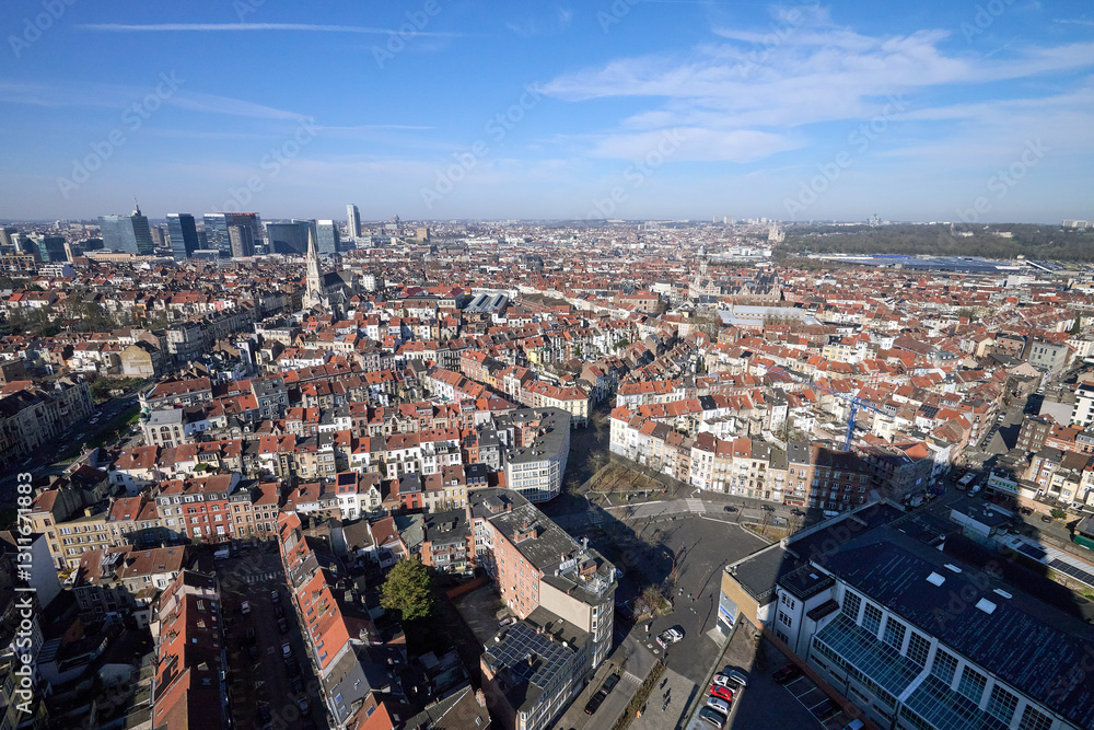 Aerial view on the north of Brussels by clear blue sky