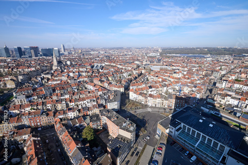 Obraz na płótnie Aerial view on the north of Brussels by clear blue sky w salonie