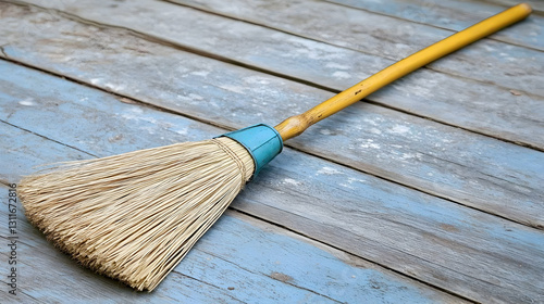 Wallpaper Mural Traditional Broom with Wooden Handle on Weathered Wooden Surface Torontodigital.ca