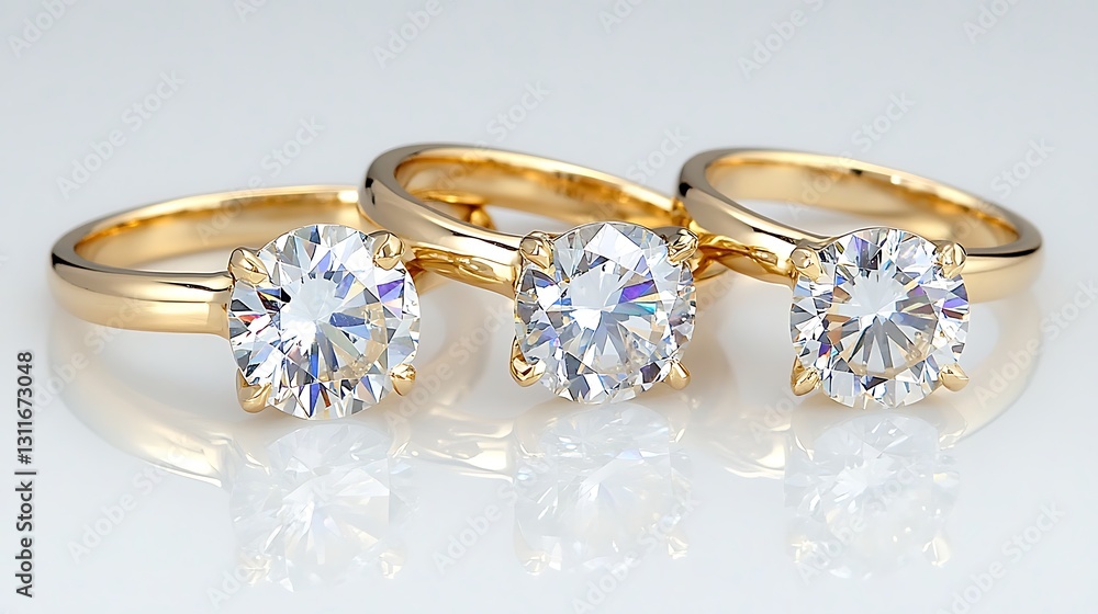 Three Sparkling Solitaire Diamond Rings in 14k Gold Jewelry Collection Three Sparkling Solitaire Diamond Rings in 14k Gold Jewelry Collection