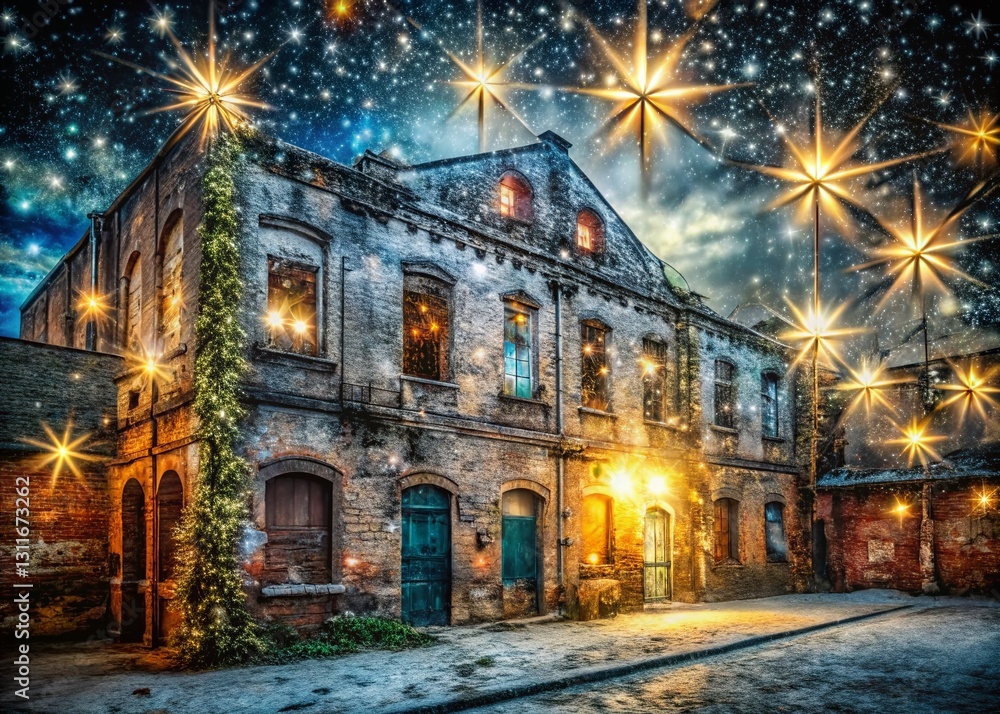 Fototapeta premium Urban Christmas Sparkle: Silver Starlit Night Photography