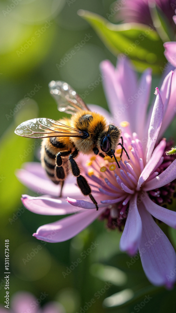 A Close-Up of a Bee Pollinating a Vibrant Flower, Perfect for Articles on Ecology, Gardening, and Biodiversity Awareness A Close-Up of a Bee Pollinating a Vibrant Flower, Perfect for Articles on Ecology, Gardening, and Biodiversity Awareness