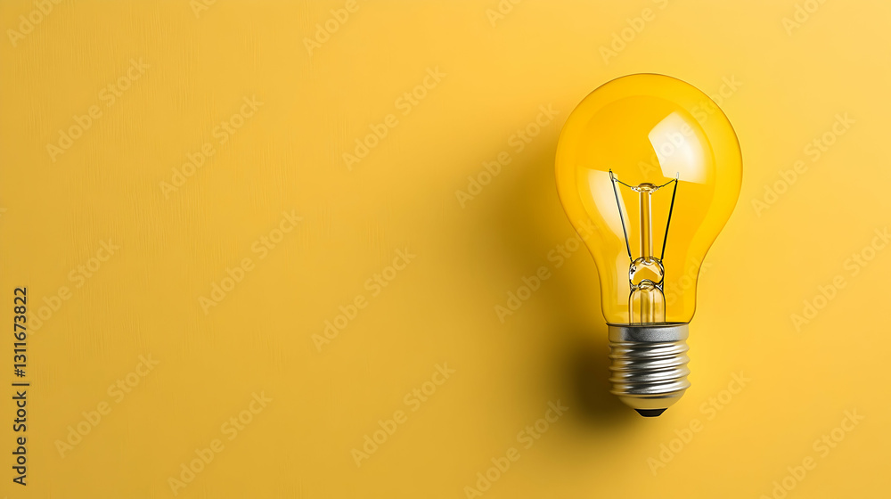 Bright Yellow Light Bulb on Vibrant Yellow Background Bright Yellow Light Bulb on Vibrant Yellow Background