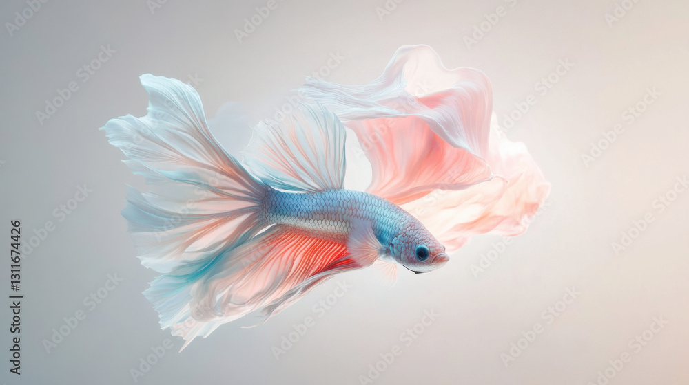 Fototapeta premium An elegant Betta fish with a dreamy pastel gradient of pink, blue