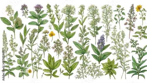 Wallpaper Mural Hand-drawn botanical herbs and wildflowers illustration Torontodigital.ca