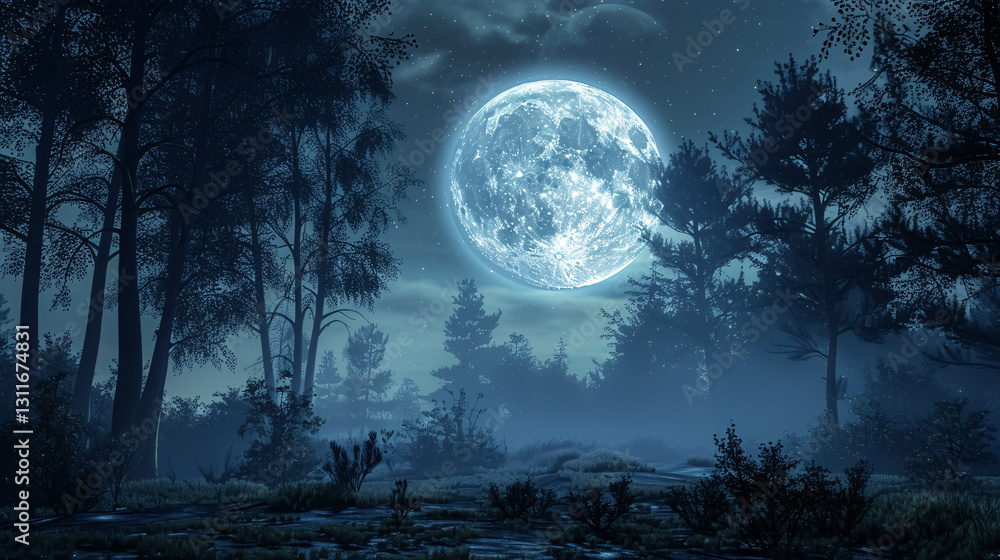Fototapeta premium dark night forest full moon