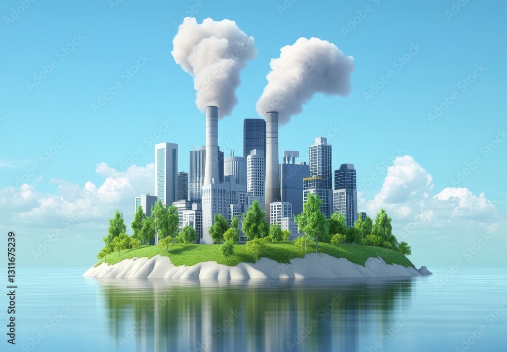 Fototapeta premium Urban Island Pollution Scene