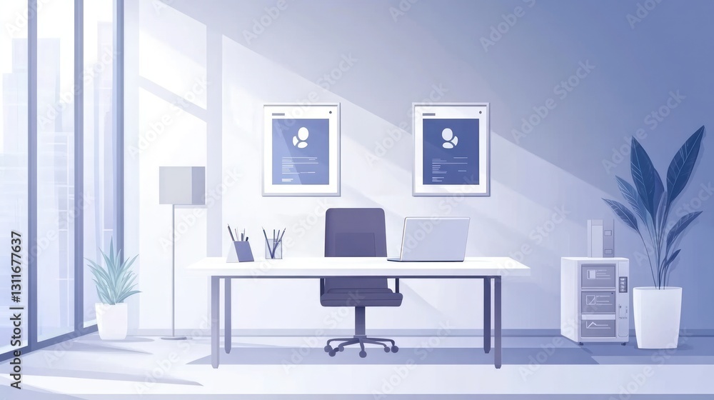 Fototapeta premium Modern office interior with city view (8)