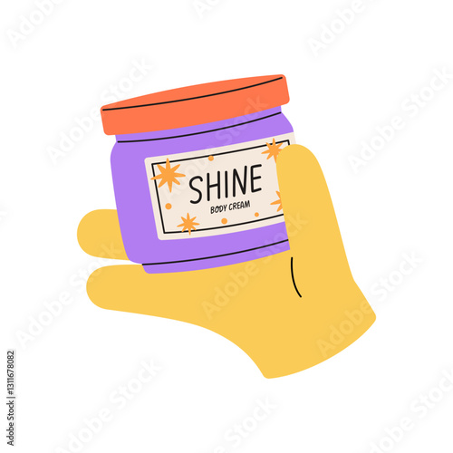 Hand hold jar of body cream