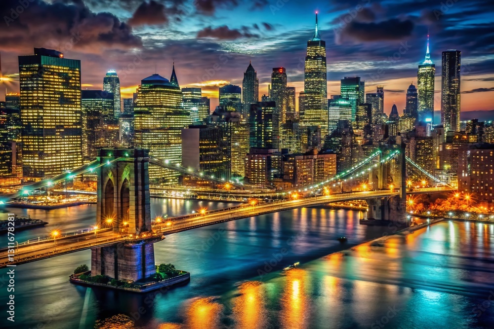 Obraz premium Urban Exploration: NYC Night Lights - Glowing Cityscape