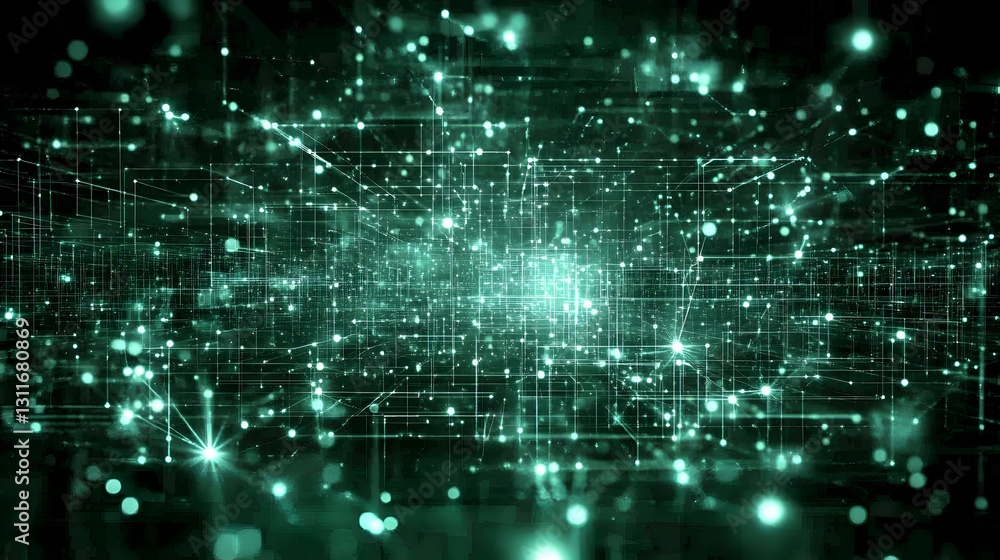 Abstract Digital Technology Background with Glowing Particles and Lines