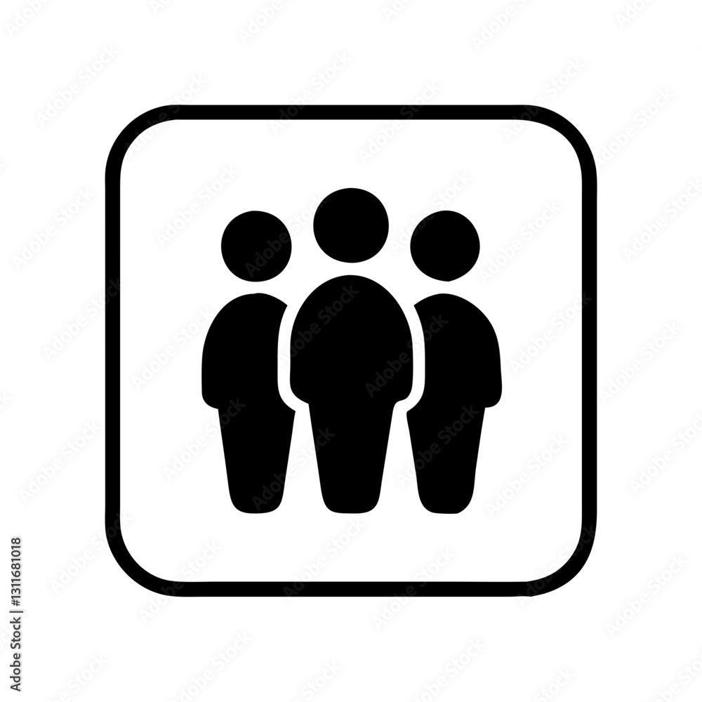 Group of three people inside square icon Group of three people inside square icon