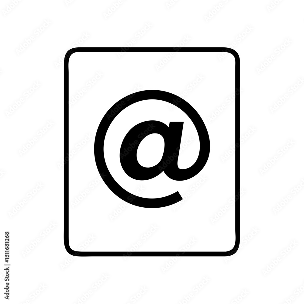 Black at symbol inside simple rectangle icon Black at symbol inside simple rectangle icon