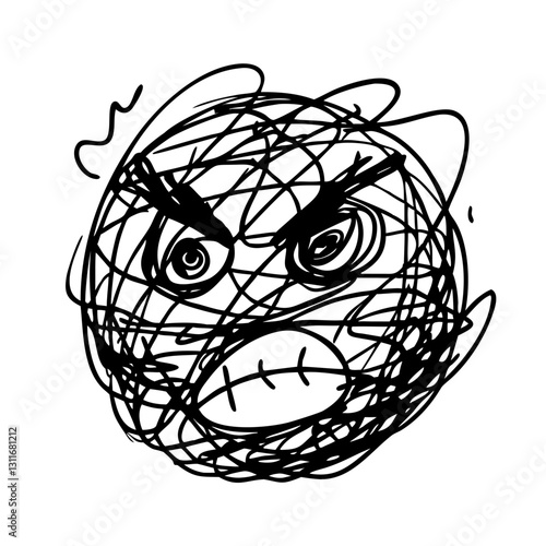 Scribbled angry face with furious expression