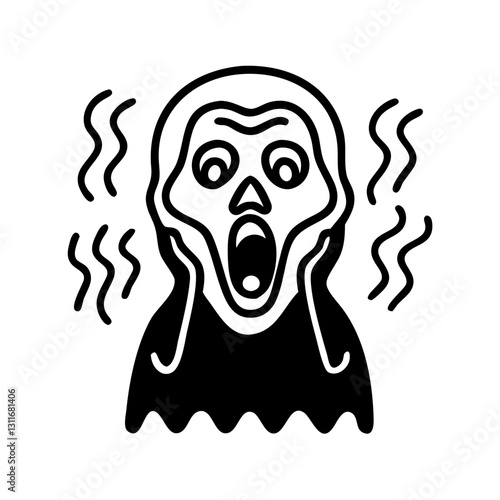 Scream-inspired black and white fearful face