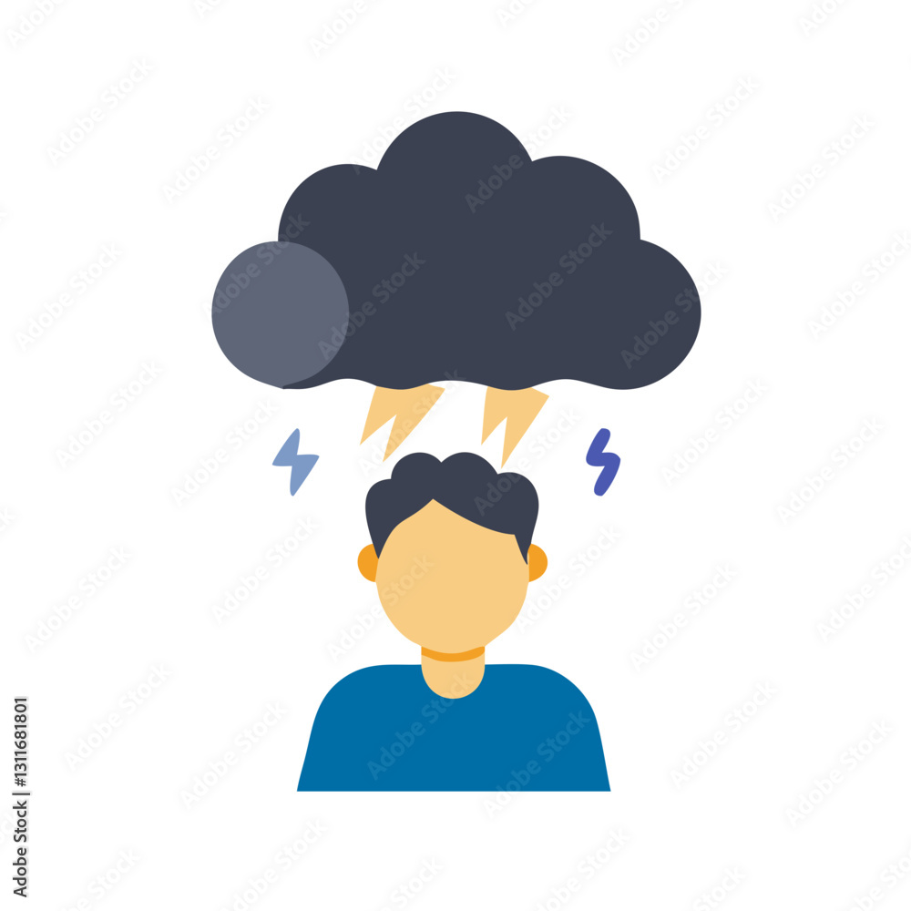 Man under dark cloud with lightning Man under dark cloud with lightning
