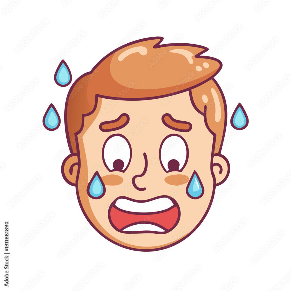 Sweating cartoon man with worried face Sweating cartoon man with worried face
