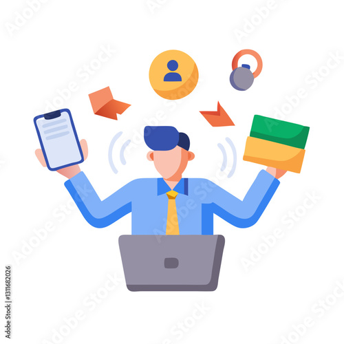 Businessman overwhelmed with tasks and notifications