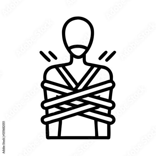 Bound figure wrapped in rope representing restriction