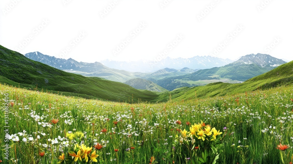 Obraz premium Generic Serene Mountain View Wildflowers Meadow Exquisite