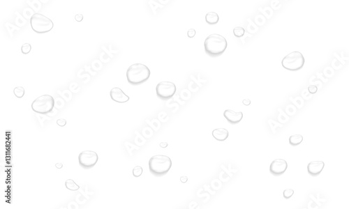 Vector water drops, drop, droplets. PNG drops, condensation on glass, on various surfaces. Realistic drops on a transparent background. Rain and dew.	