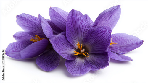 Purple saffron flower petals isolated on white background
