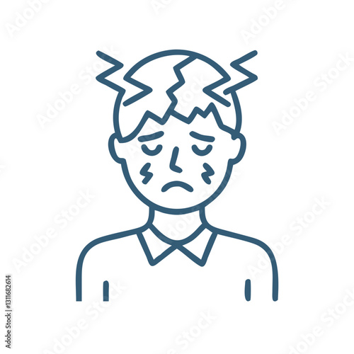 Sad man with cracked head outline icon