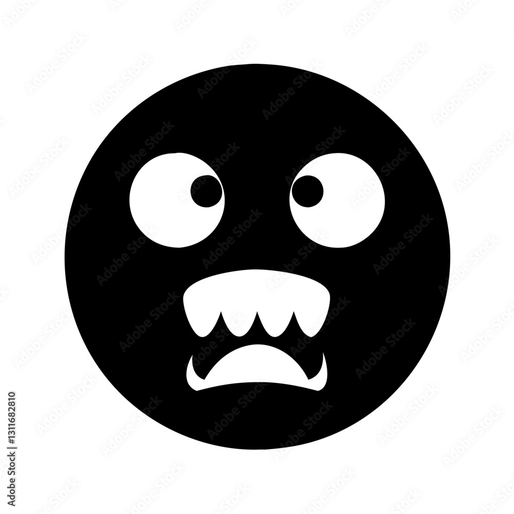 Scary black face with wide eyes and fangs Scary black face with wide eyes and fangs
