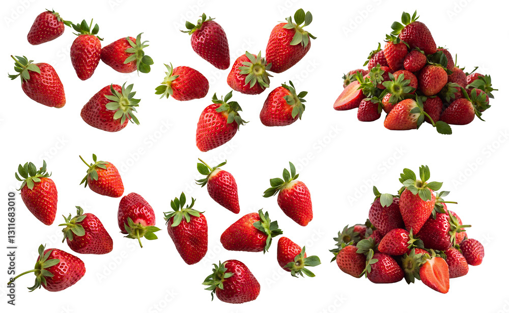 Set of fresh strawberries on a transparent background. Concept of delicious and healthy berries. Set of fresh strawberries on a transparent background. Concept of delicious and healthy berries.