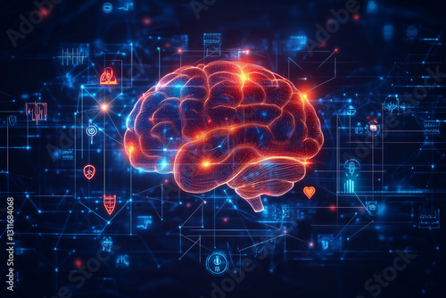 Wallpaper Mural Advanced holographic brain with neural connections illuminated, digital medical analysis Torontodigital.ca