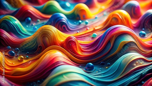 Vibrant 3D Fluid Shapes: Abstract Colorful Flowing Design, Tilt-Shift Miniature Effect