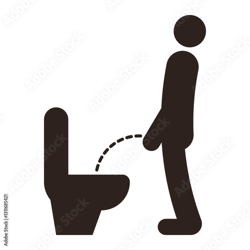 Мan peeing in toilet bowl. Man peeing icon. Peeing man wc pot sign.